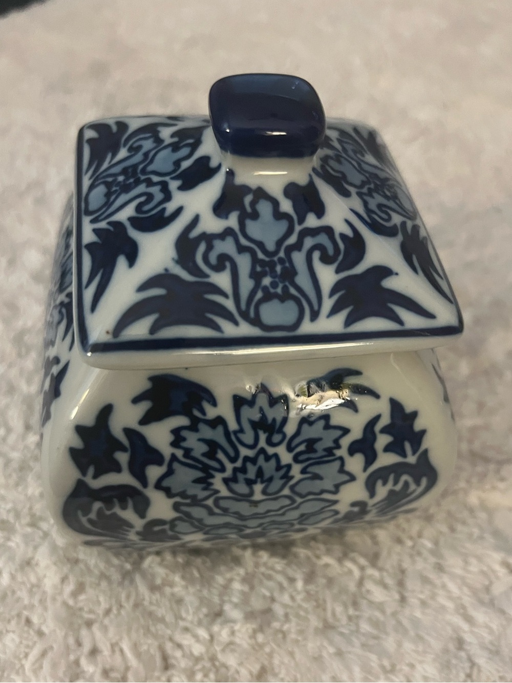 Blue and White Floral Porcelain lidded Trinket Jar